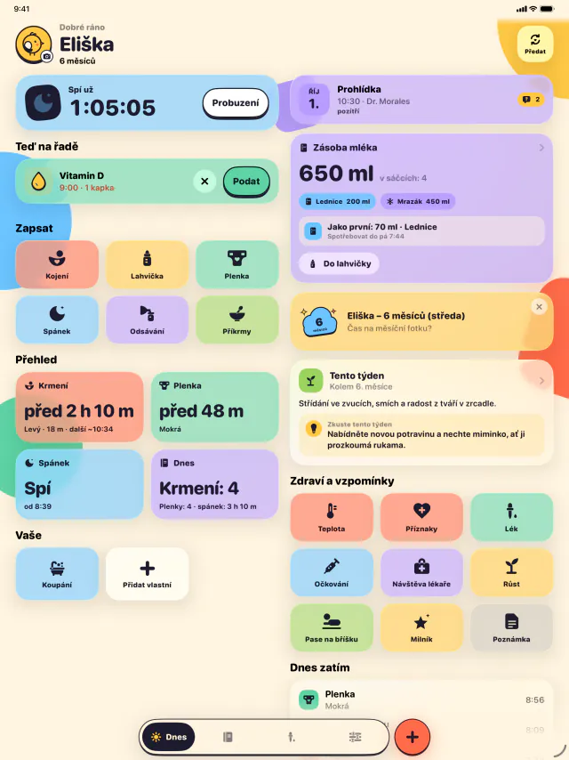 iPad · Kojení, spánek i plenky jedním klepnutím