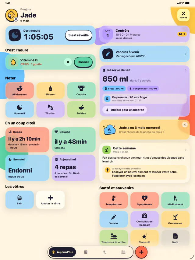 iPad · Chaque tétée, sieste et couche en un geste
