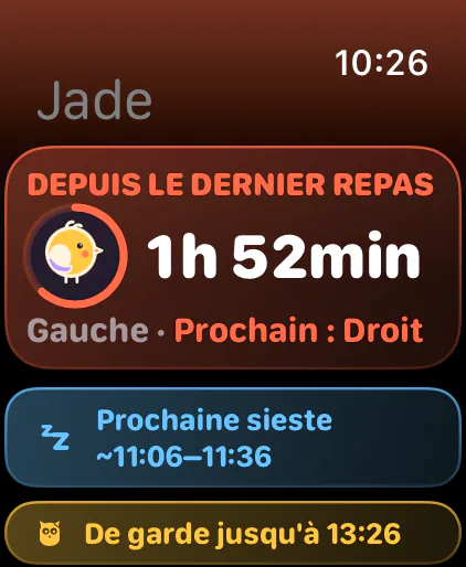 Depuis la dernière tétée, avec le prochain côté