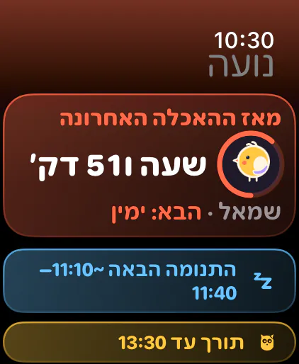 הזמן מאז ההנקה האחרונה, עם הצד הבא