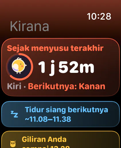 Sejak sesi menyusui terakhir, dengan sisi berikutnya