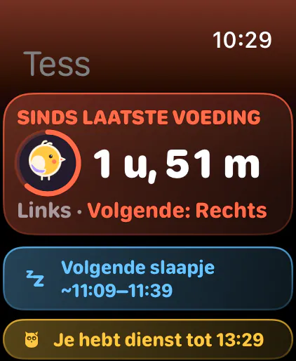 Sinds de laatste voeding, met de volgende kant