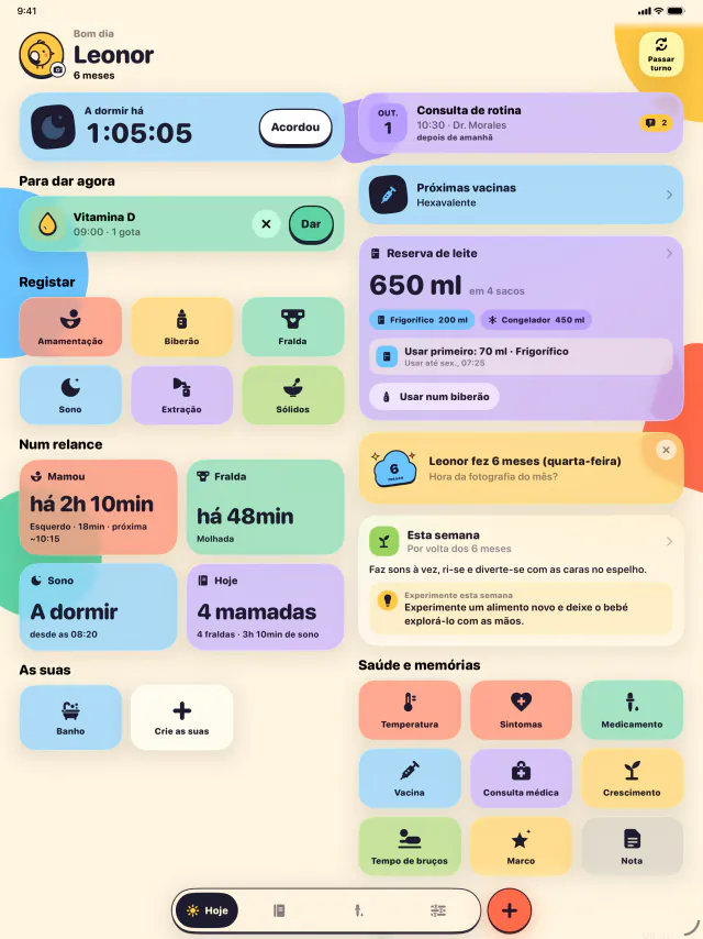 iPad · Cada mamada, sesta e fralda num toque