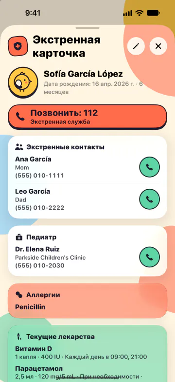 Экстренная карточка