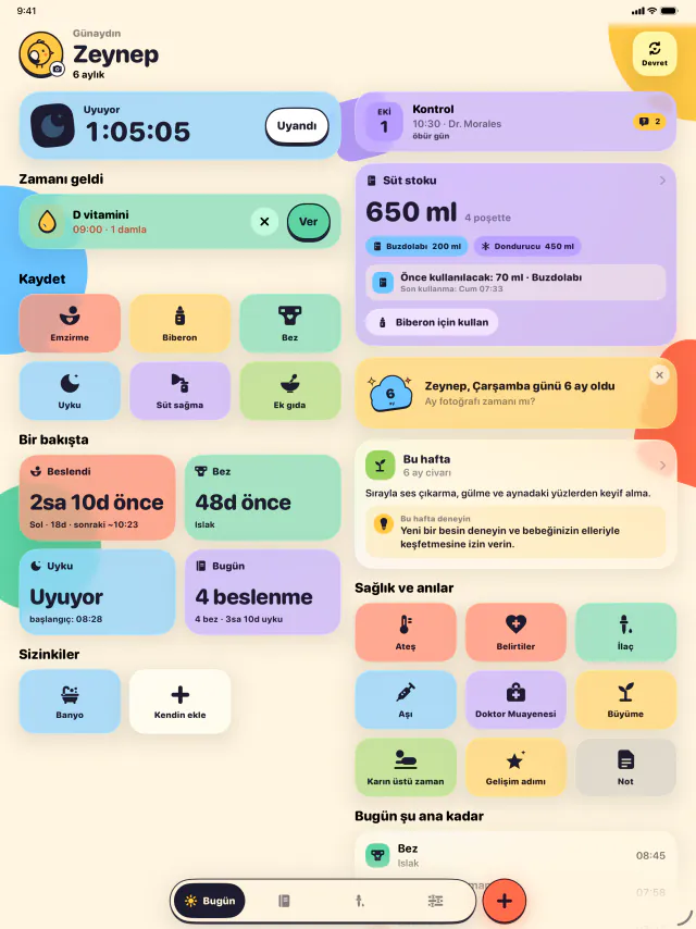 iPad · Her emzirme, uyku ve bez tek dokunuşla