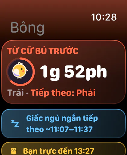 Từ cữ bú trước, kèm bên kế tiếp